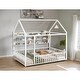 preview thumbnail 17 of 22, 77"W Metal Full Size Bed House Bed Frame with Fence and Storage Shelf White