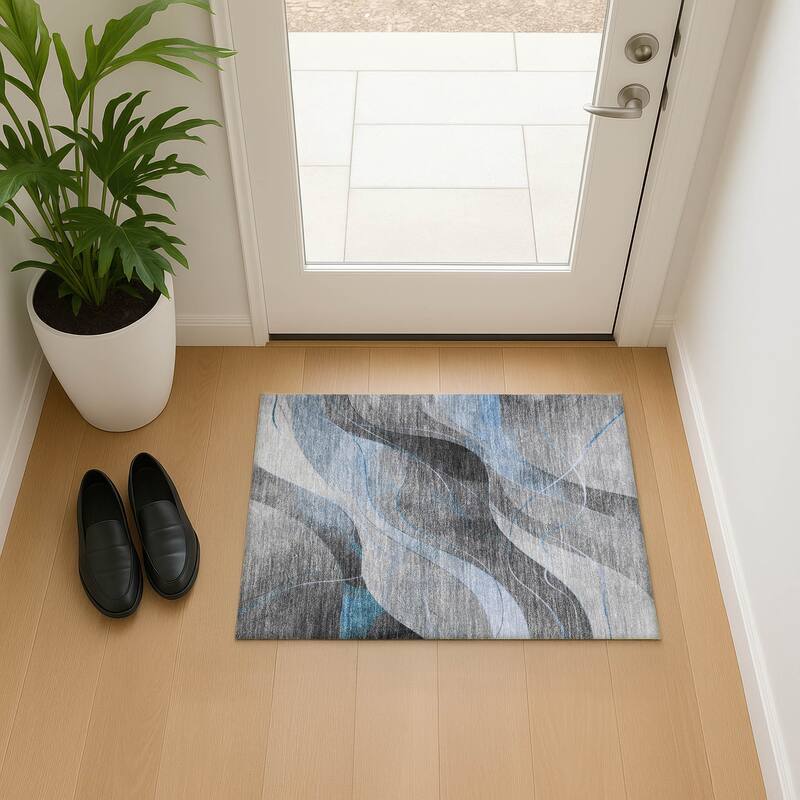 Premium Washable Super Soft Modern Waves Mayfield Rug - Sky - 1'8" x 2'6"