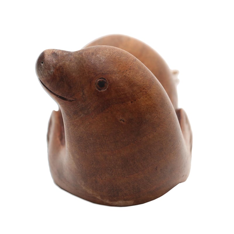 Novica Handmade Dugong Friend Wood Statuette