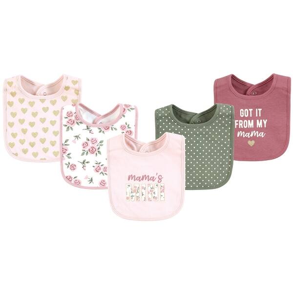 slide 1 of 1, Hudson Baby Infant Girl Cotton Bibs, Mama Mauve Sage Rose, One Size - Mama Mauve Sage Rose - One Size One Size - Mama Mauve Sage Rose