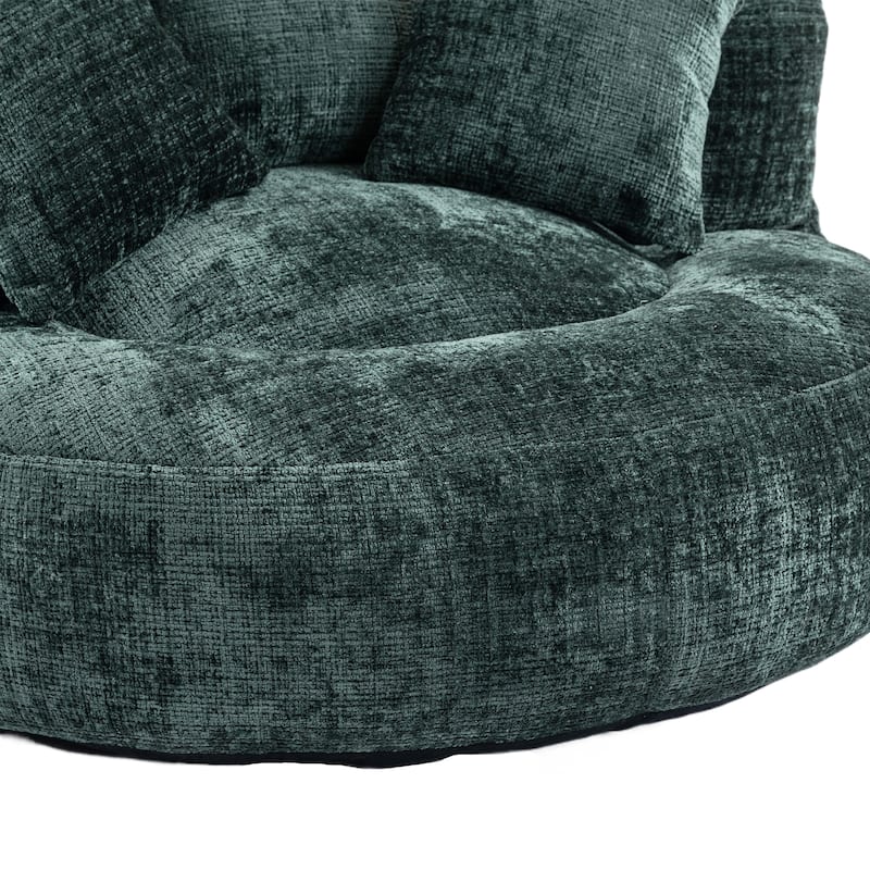 Chenille Oval Bean Bag Chair, Memory Foam Filling Lazy Sofa, Adults Lounge Chair with 3 Pillows & Semi-Wraparound Armrests