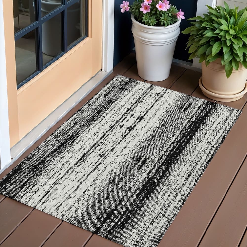 HomeRoots Striped Transitional Rectangle Outdoor Rug