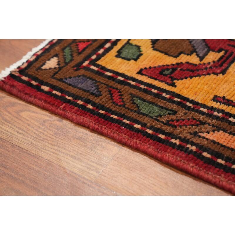 Hand Knotted Oriental 100% Wool Carpet Traditional Geometric Oranges & Rust Ardebil Runner Rug - 12' 8'' X 4' 0''