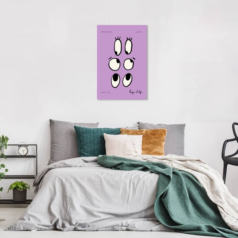 Wynwood Studio Canvas Advertising Positive Eyes Purple and Light Purple Modern & Contemporary Wall Art Canvas Print - 16 x 24