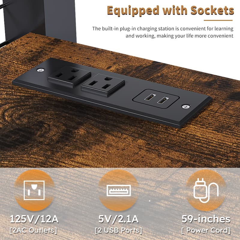 Roomfitters Full Size Loft Bed with Desk and Wardrobe, Metal Gaming Bed with Staircase and Charging Station, Black