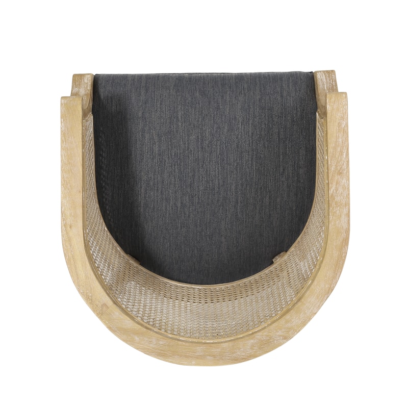 Roomfitters Natural Rattan Barrel Accent Chair, Cane Woven Backrest with Upholstered Seat