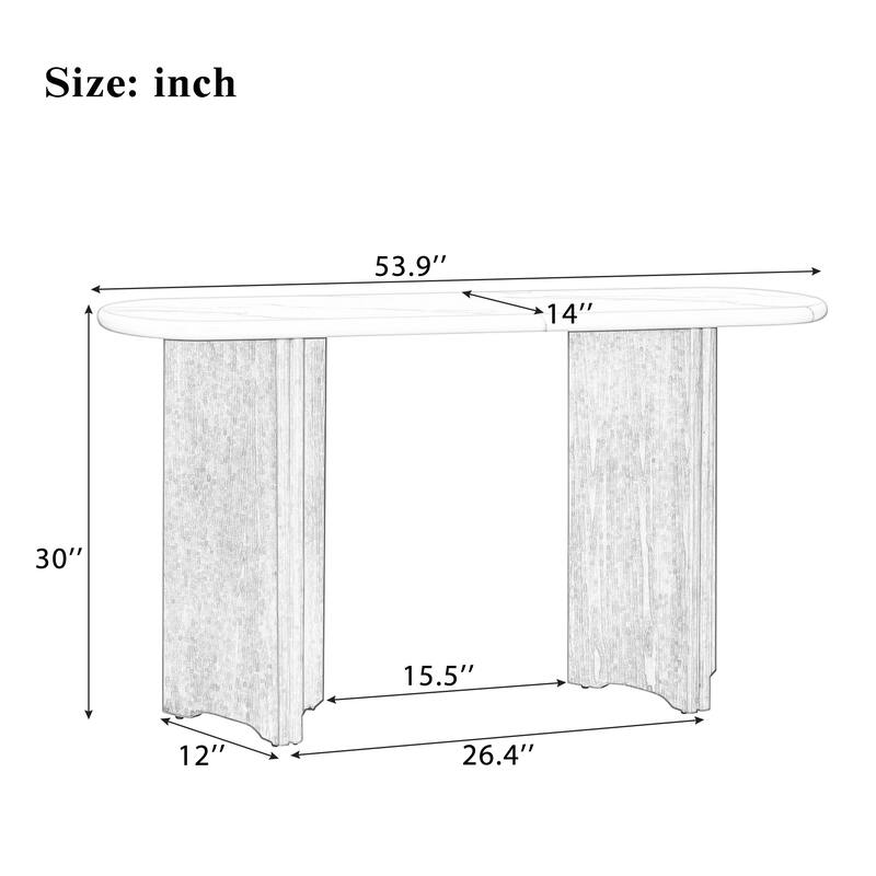53.9" Console Table with Faux Marble Top & Wood Base