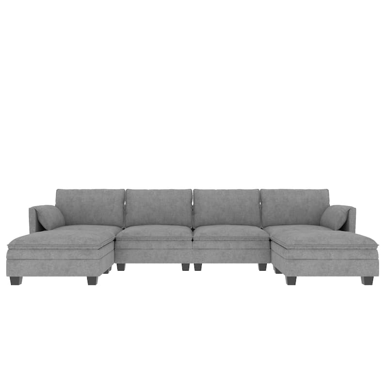 Christopher Knight Home - Noah 141.5" U-Shaped 6-Seater Sofa Couch with Movable Ottoman and Armrest Pockets, Fabric Upholstery
