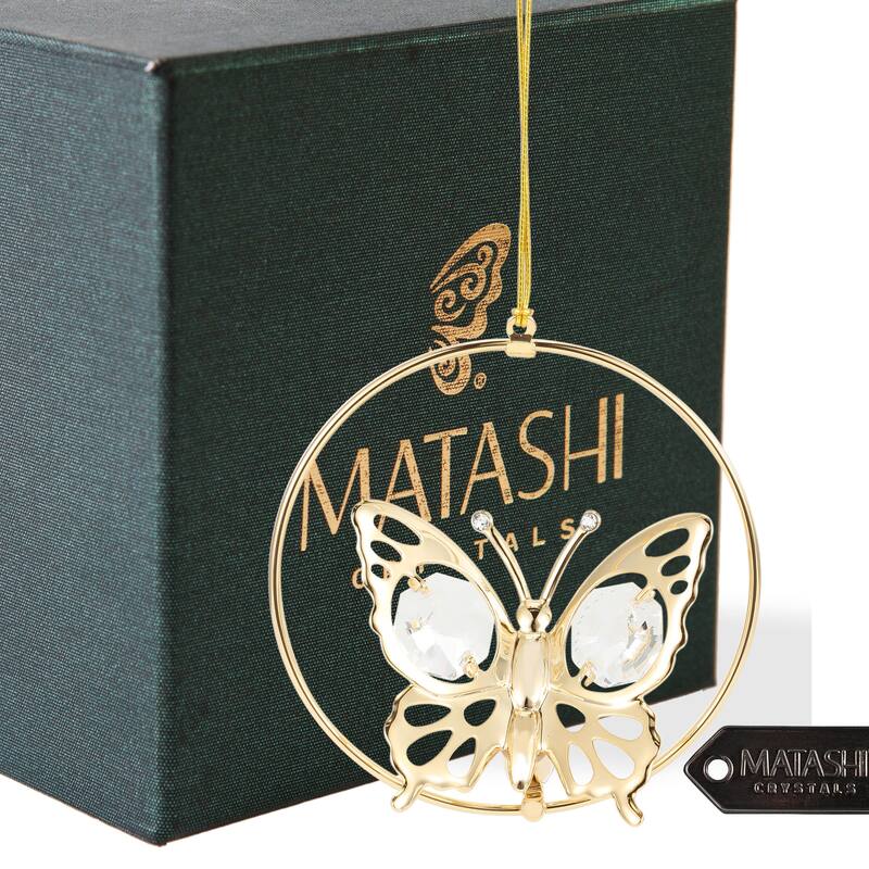 24K Gold Plated Butterfly Circle Crystal Studded Hanging Ornament by Matashi