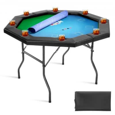 Green Foldable 48-Inch Octagonal Poker Table with Cup Holders - 52.2 x 52.2 x 30.1 in