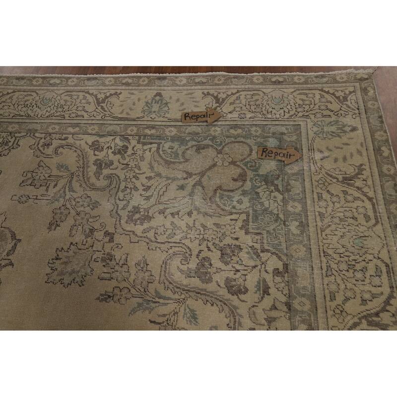 Geometric Tabriz Persian Vintage Rug Bedroom Handmade Wool Carpet - 9'6" x 12'7"