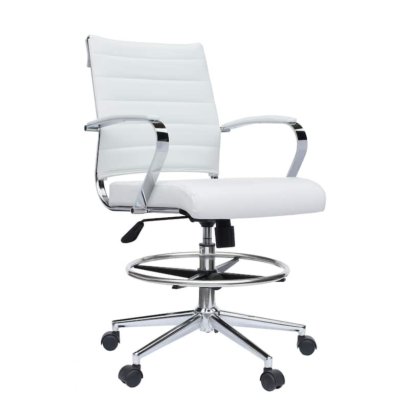 Set of 2 White Mid Open Padded Back Century Office Chair Wheels Ergonomic PU Leather Arm Rest Tilt Adjustable Height Swivel