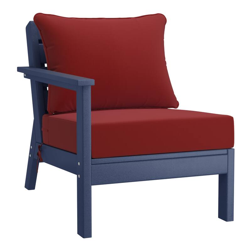 Birchwood All Weather HDPE Outdoor Patio Deep Seating Navy Blue Left Arm Facing Chair With Cushions (1-Piece)