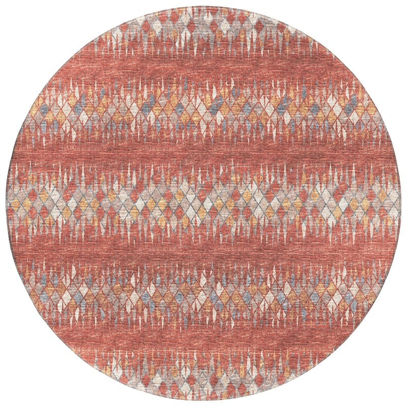 Indoor/Outdoor Rylee Boho Diamonds Washable Rug New - 8' x 8' Round - Spice