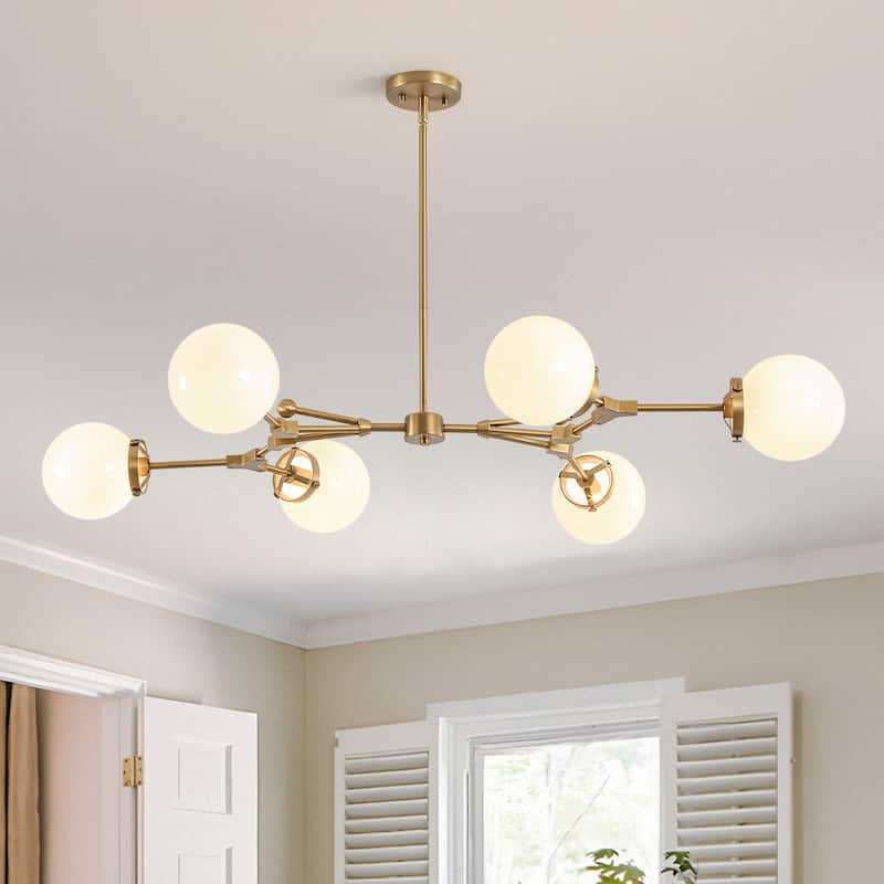 Mid-century Opal Glass Sputnik 6-Light Linear Chandelier - 47.2 in