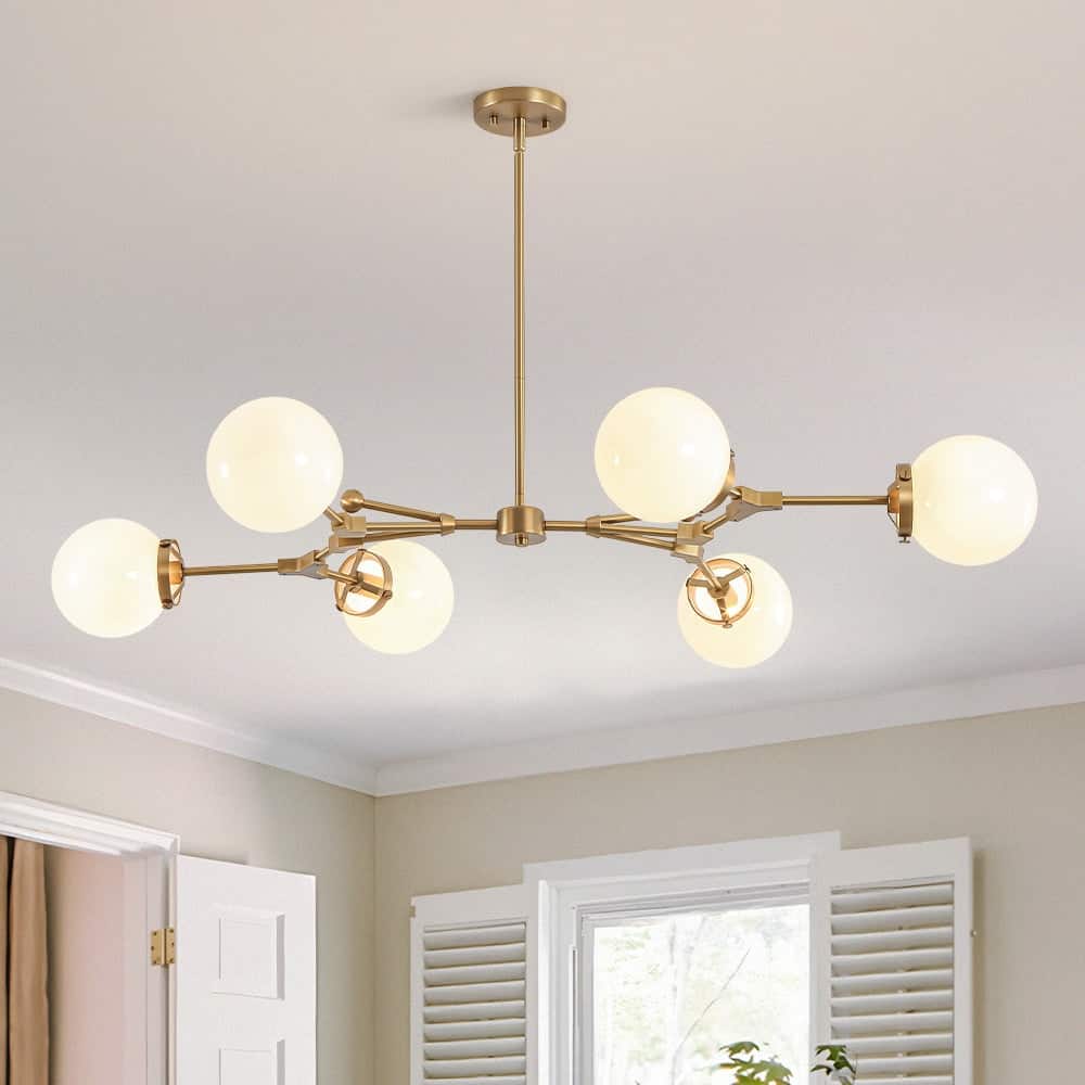 Mid-century Opal Glass Sputnik 6-Light Linear Chandelier - 47.2 in