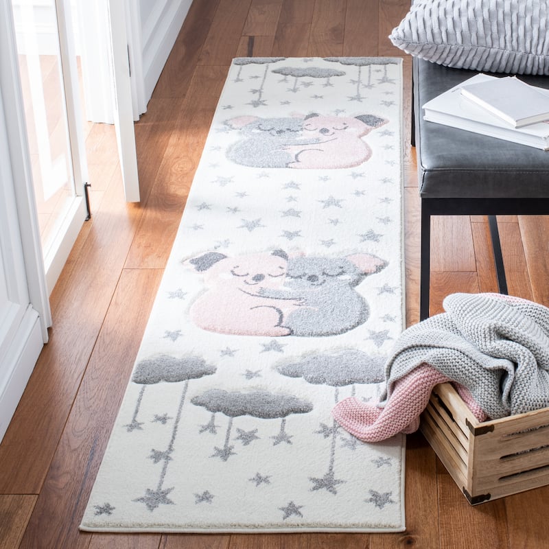 SAFAVIEH Carousel Kids Iana Koala Hug Rug - 2' x 8' Runner - Ivory/Pink - Runner