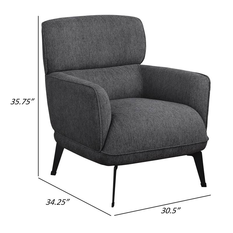 Dup 34 Inch Accent Chair, Cushioned Seat, Rounded Track Arms, Muted Gray