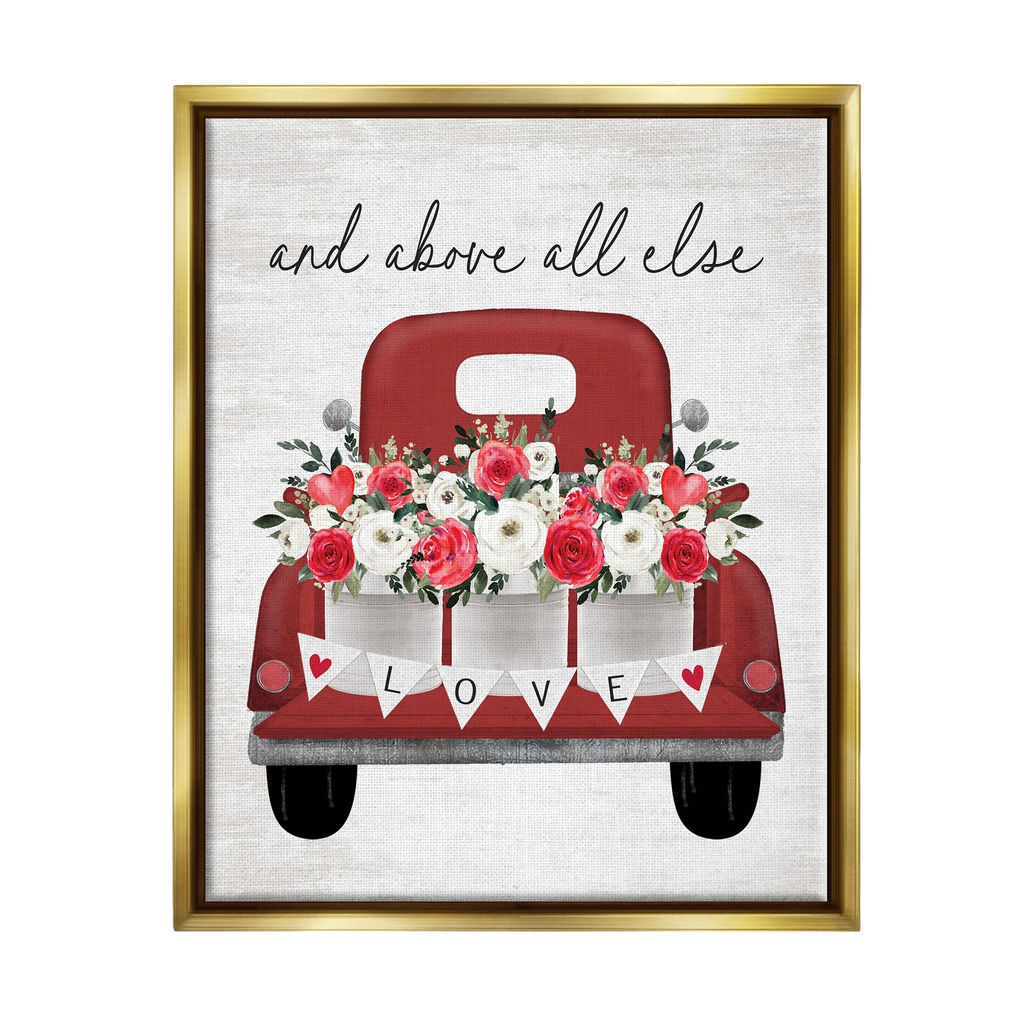 Stupell Love Above All Else Truck Framed Floater Canvas Wall Art Design by Lettered and Lined
