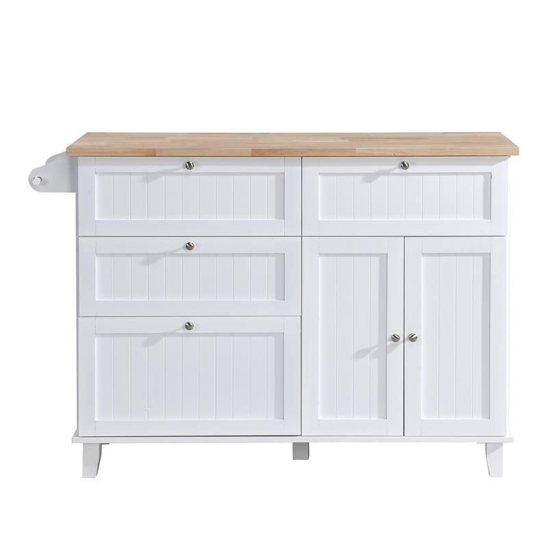 Farmhouse Kitchen Island Set with Folding Boards, 2 Seats, 4 Drawer Storage and Towel Rack, for Kitchen, White+Rustic Brown