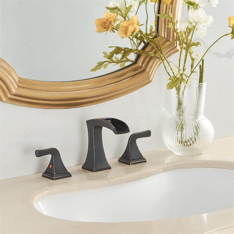Waterfall Widespread Bathroom Faucet Wtih Drain Assemble 2 Handle Bathroom Sink Faucets 3 Holes Modern Lavatory Vanity Basin Tap