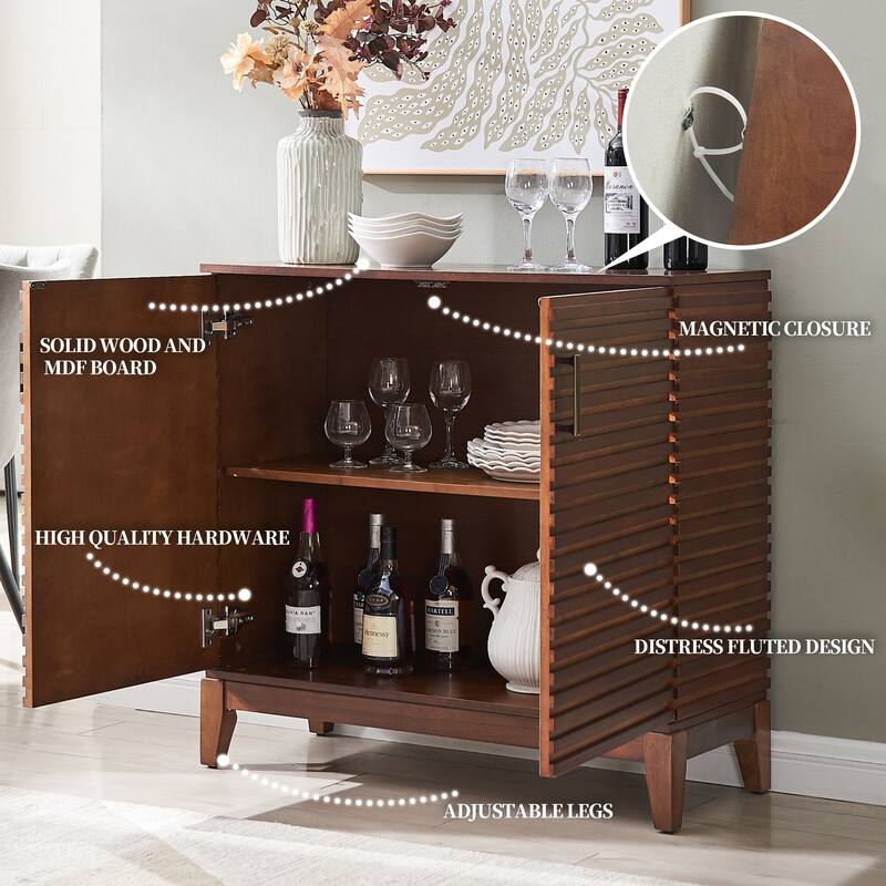 Morden Fort Wood Sideboard Storage Buffet Cabinet with 3D Stripes Doors