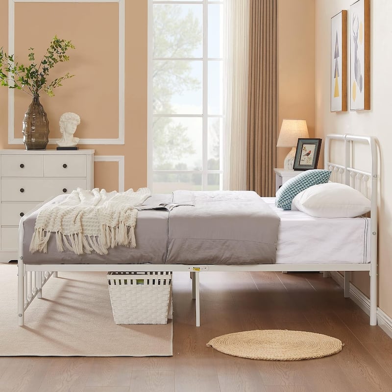 VECELO Metal Bed Frame with Headboard Classic Metal Platform Bed Frame Mattress Foundation with Victorian Style Footboard