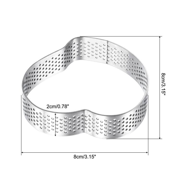 2pcs Stainless Steel Cake Ring 3.1" x 3.1" Heart Shaped Baking Mold, Silver - Silver
