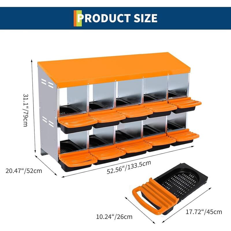10-Hole Metal Chicken Nesting Box or Easy Cleaning