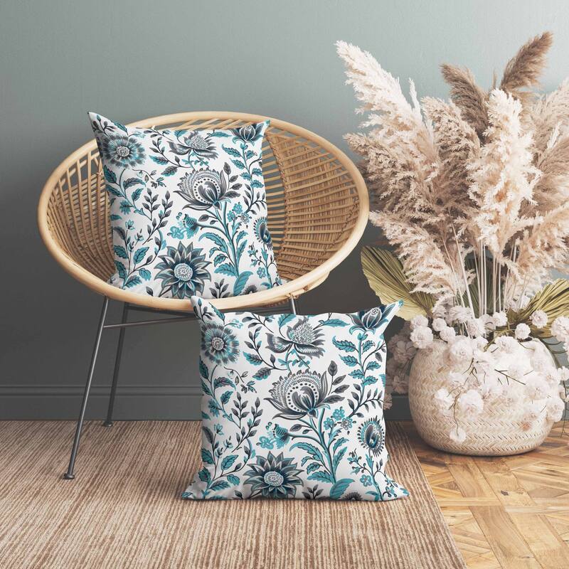 Sanganeri Block Print Faux Suede Reversible Throw Pillow Grey and Turquoise