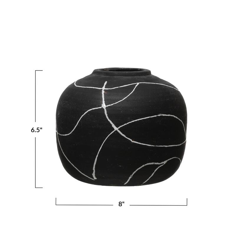 Hand-Painted Terra-cotta Vase, Black & White