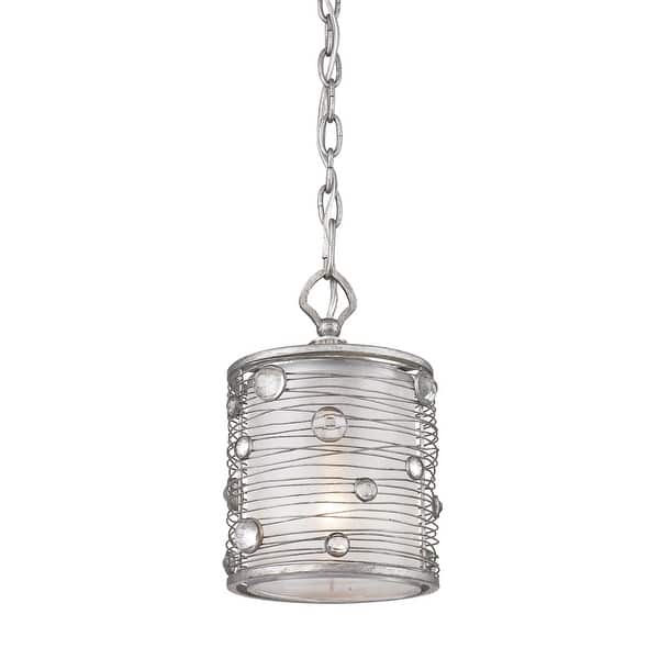 slide 2 of 3, Golden Lighting 'Joia' Peruvian Silver Mini Pendant with Sterling Mist Shade
