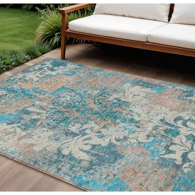 HomeRoots Damask Transitional Rectangle Outdoor Rug