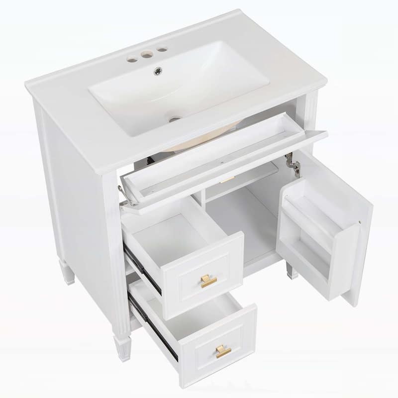 Bathroom Vanity Cabinet with Sink,with One Flip Drawer and Two Drawers,Adjustable Shelf