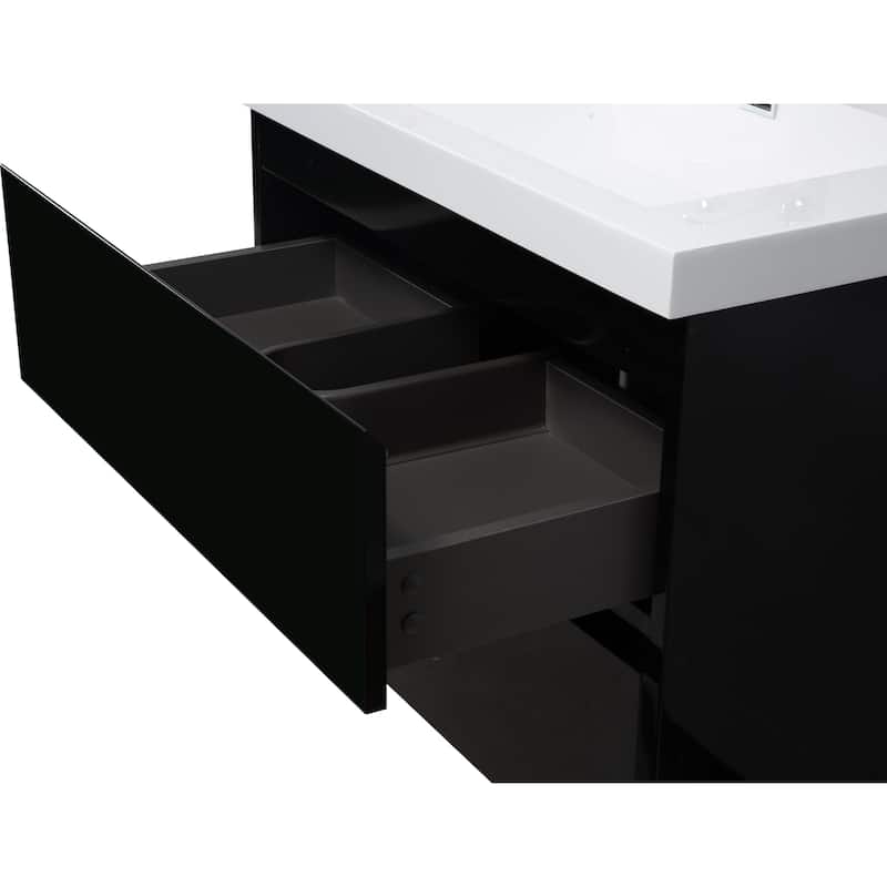 30" Modern Floating Bathroom Vanity with Glossy Resin Sink, Wall-Mounted Bathroom Cabinet with Soft Close Drawers