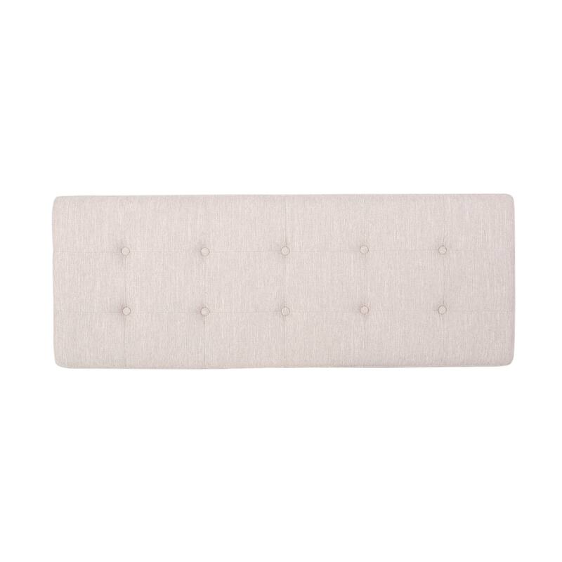 Liba Ottoman Bench, Button Tufted Beige Fabric, Black Frame, 47 Inch