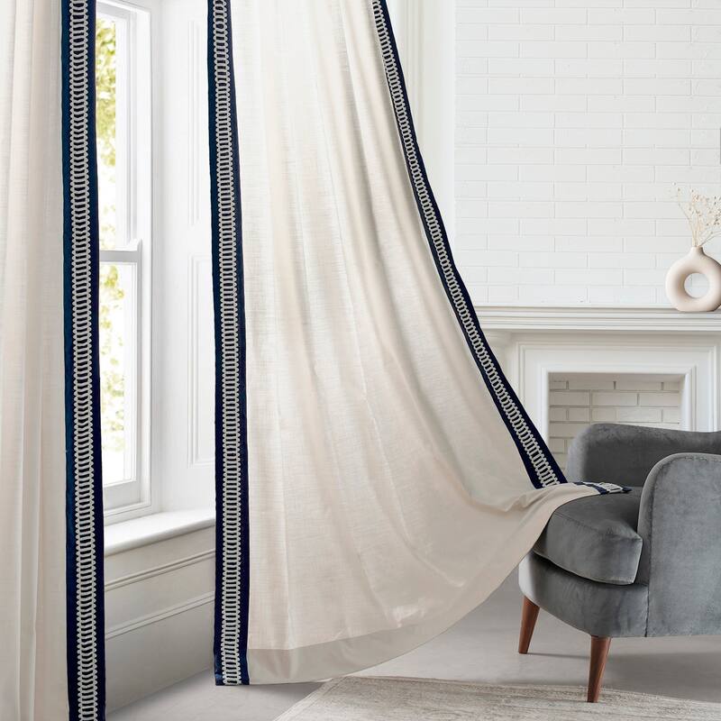 Exclusive Fabrics Bordered Textured Cotton Curtains For Bedroom & Living Room Curtains - Single Panel Drapes