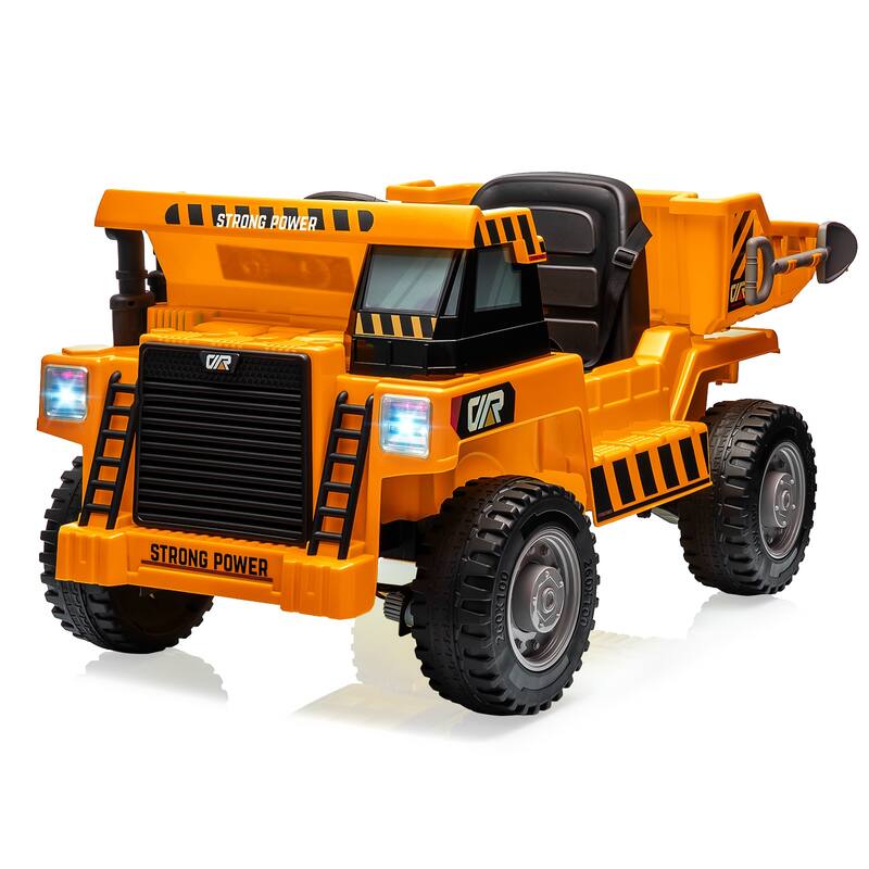 12V Electric Kids Ride-on Dump Truck Toy Car with Dumping Bed, Shovel - Orange