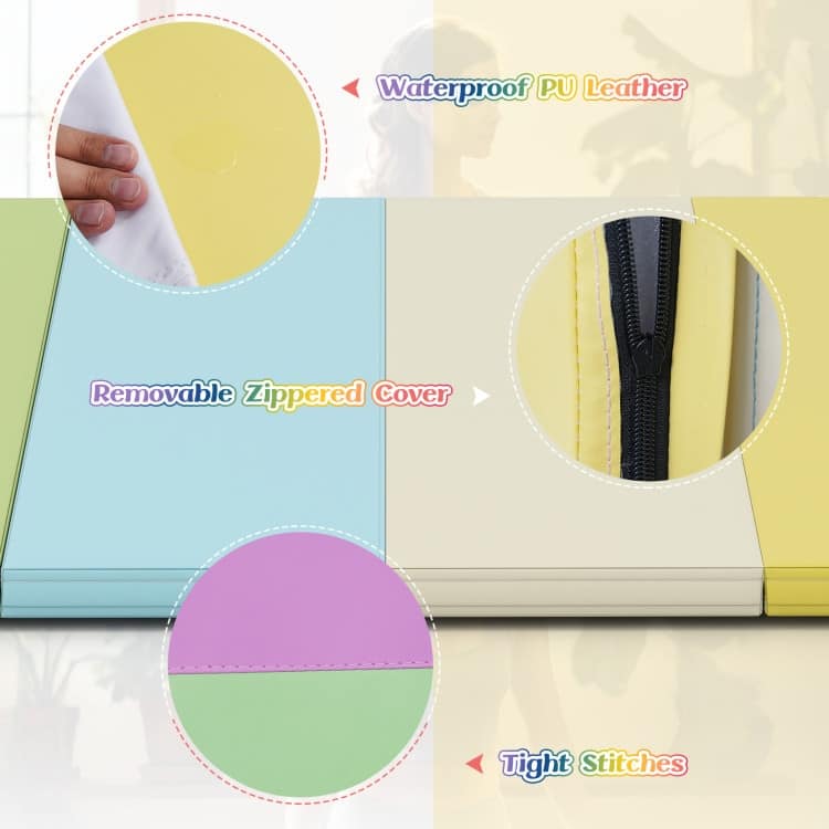 Multicolor Folding Gymnastics Mat Tri Fold Exercise Mat with Handles EPE Foam PU Leather - 71" x 47" x 1.6"