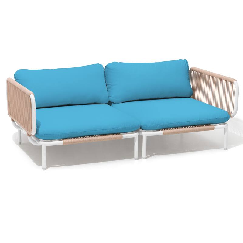 Outdoor Cushioned Sectional Sofa Chat Set Patio Furniture Conversation Set, Free Combination - 2-piece seats - Blue, 2pcs seats & 4 arms