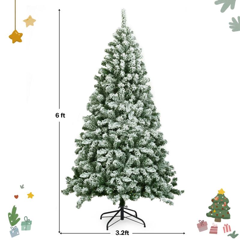 Gymax 6ft Snow Flocked Christmas Tree Hinged Artificial Pine Tree w/ - See Details