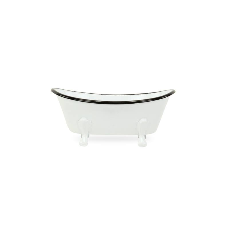 HomeRoots 3" White Fabric Hand Painted Decorative Tub Tabletop Sculpture - 7' X '3.25' X '4