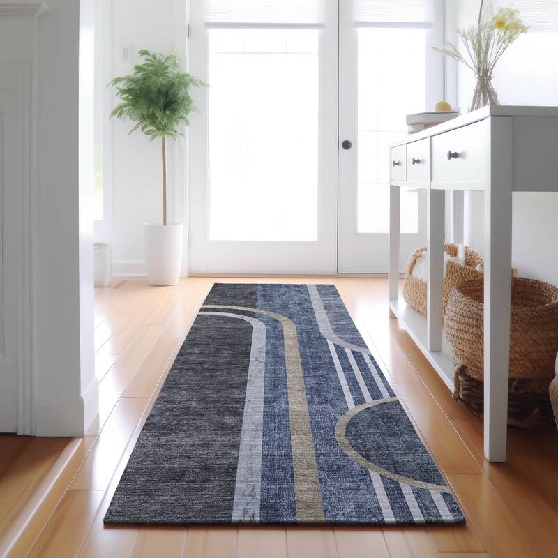 Premium Washable Super Soft Contemporary Deco Mayfield Rug - Navy - 2' 3" x 7' 6" - Runner