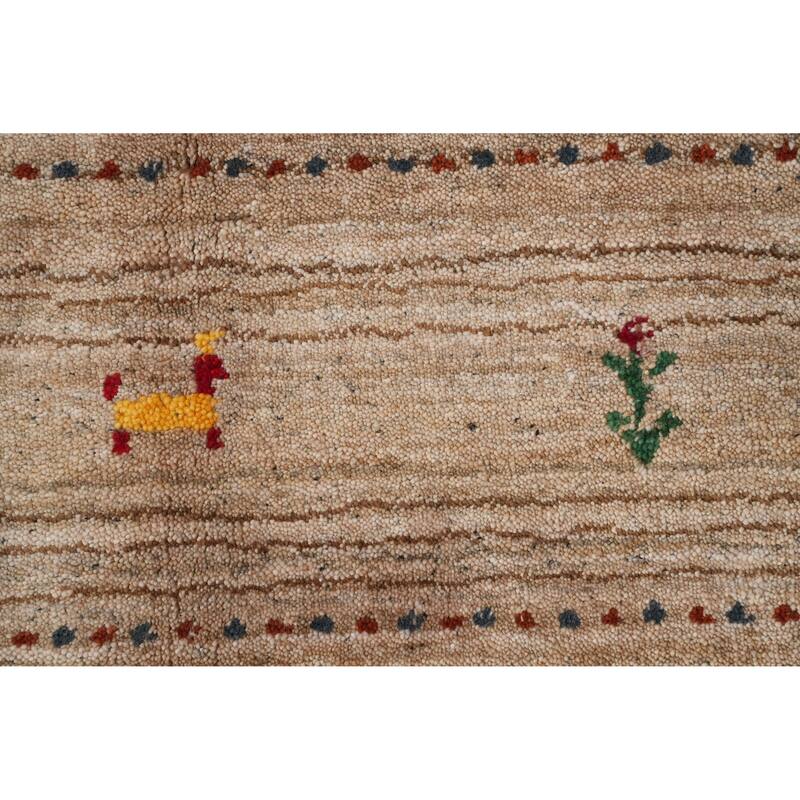 Hand Knotted Oriental 100% Wool Carpet Tribal Animal Pictorial Brown Gabbeh Area Rug - 8' 10'' X 5' 10''