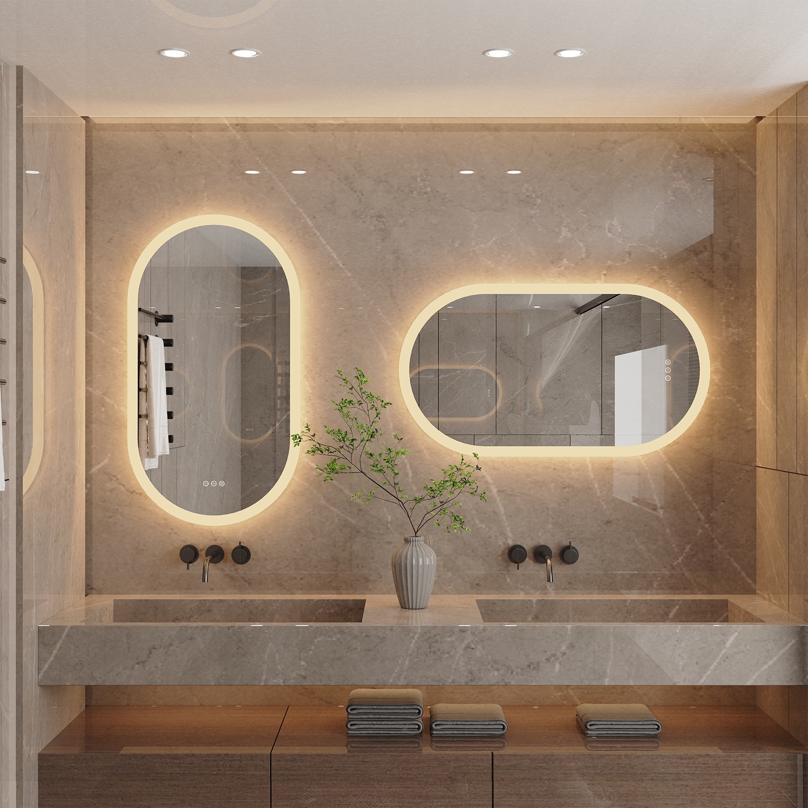 Large Oval Frameless LED Bathroom Wall Vanity Mirror 3 Dimmable Backlit Anti Fog