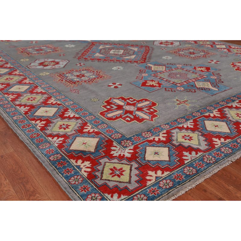 Hand Knotted Oriental 100% Wool Carpet Traditional Medallion Greys & Charcoal Kazak Area Rug - 10' 6'' X 7' 11''
