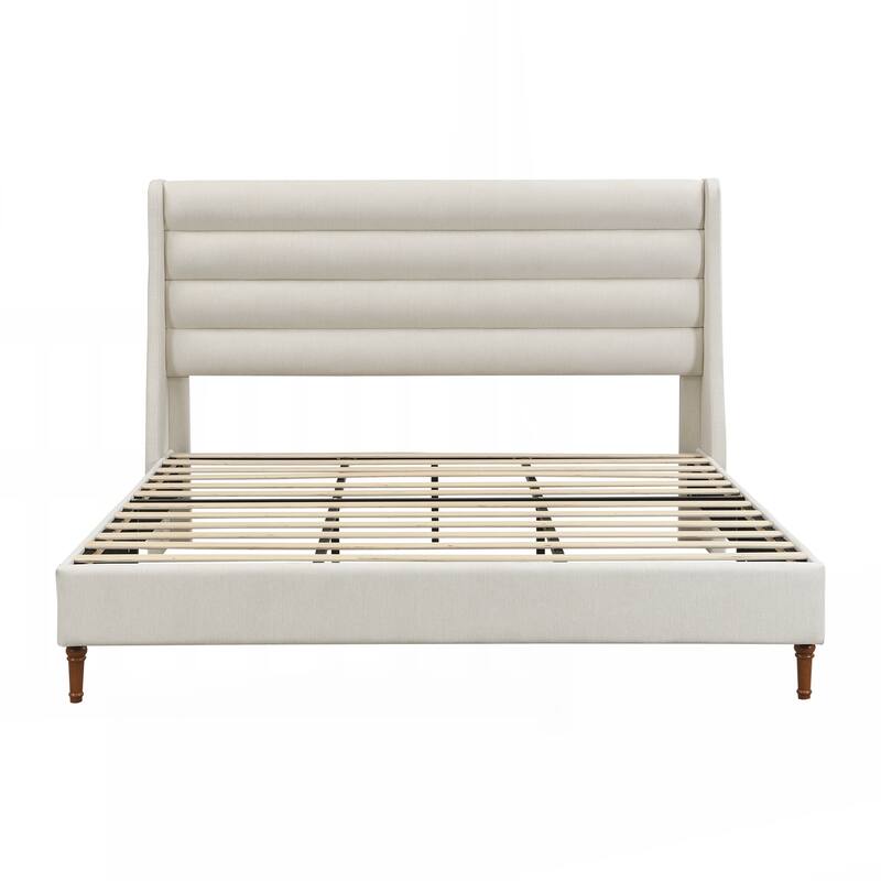 King Size Bed Frame High Headboard Upholstered Platform Bed