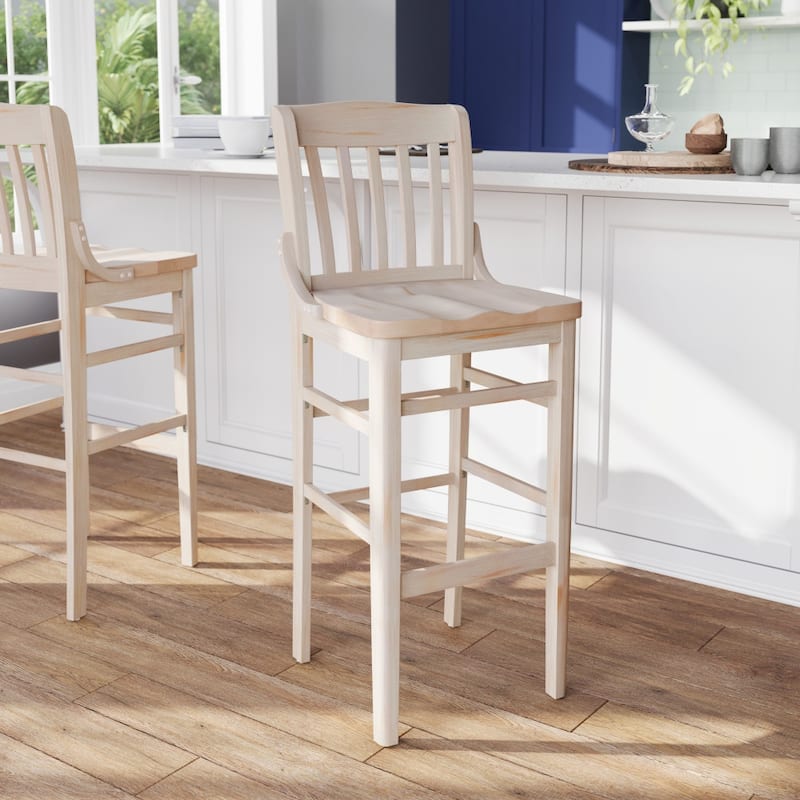 School House Back Wood Restaurant Dining Barstool - 18.5"W x 18.75"D x 44"H