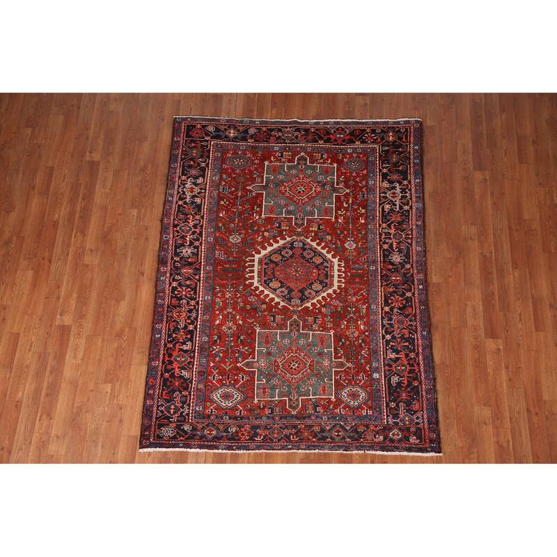 Vegetable Day Antique Geometric Gharajeh Persian Wool Carpet - 4'9" x 6'4"
