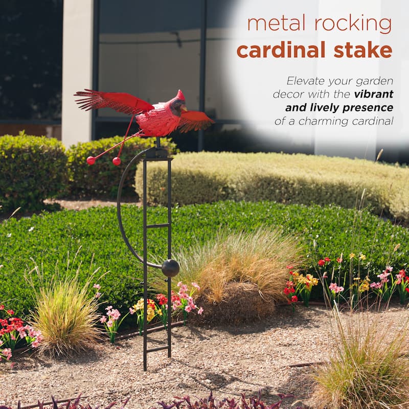 Alpine Corporation NCY408 Metal Rocking Cardinal Stake, Stylish Decor for Garden, Patio, & Lawn 59"H Red